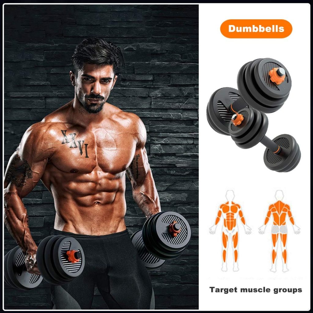 60LB Free Weights Adjustable Dumbbells Set for Home Gym Used as Dumbells Barbell Kettlebells Push Up Stand for Men and Women Exercise  Fitness Equipment, 60Lbs Weights Set