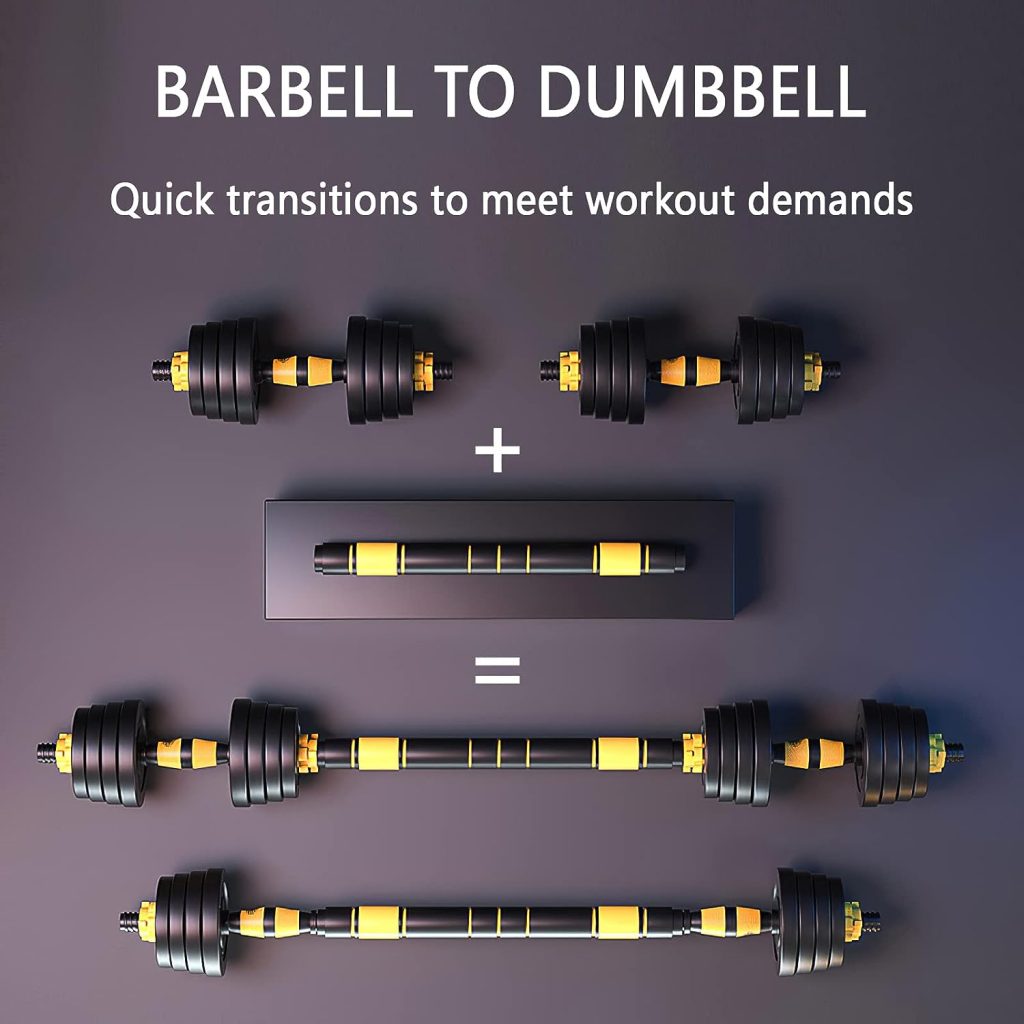 66Lbs/30KG Adjustable Weights Dumbbells Set of Two, SK Depot® 3 in 1 Adjustable Home Gym Barbell Weight Strength Training Equipment Sports Outdoors Exercise Fitness With Non-Slip Gloves Wrist Protector
