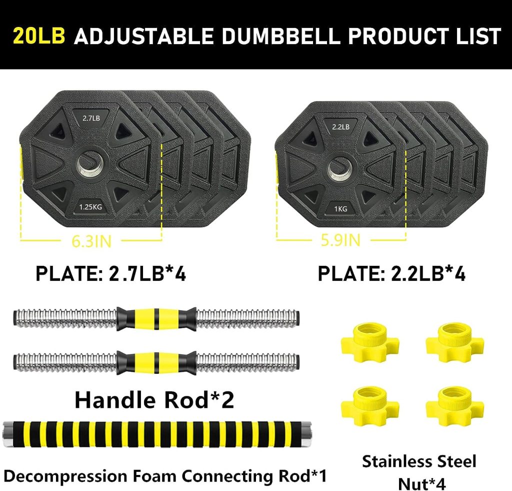 Adjustable-Weights-Dumbbells Set,Non-Rolling Adjustable Dumbbell/BarbellSet, Free Weights Dumbbells Set With Connecting,Hexagon,Weights Set for Home Gym, Fitness Equipment for Men and Women