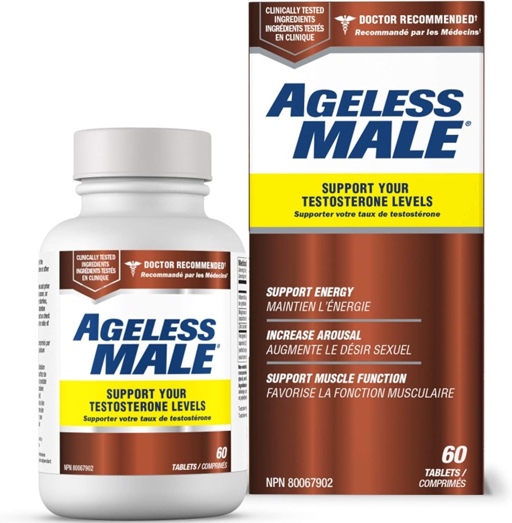 Ageless Male Testosterone Support for Men - Promote Lean Muscle Mass w/Strength Training, Healthy Energy Production, Health Supplement (60 Tablets)