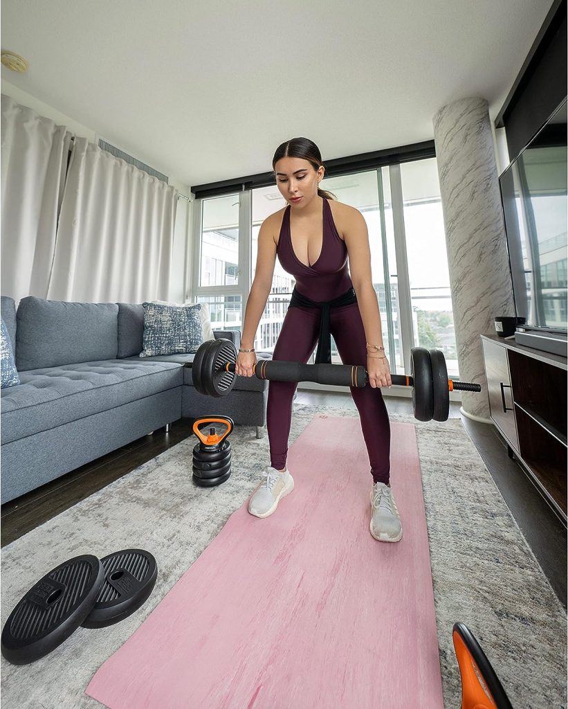 AVEC MOI Adjustable 40kg/30kg/20kg Full Body Workout Home Gym Workout Gym Set - Includes Plates, Curling Bar, Dumbbell Attachment, Locks  More