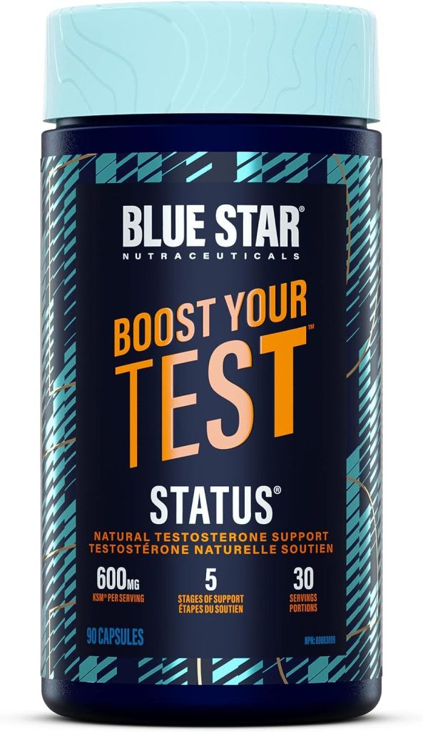 Blue Star Nutraceuticals STATUS - Testosterone Booster for Men - w/KSM 66 Ashwagandha - Invigorate Stamina, Muscle Growth  Energy | Natural Test Booster Support - 90 Veggie Capsules