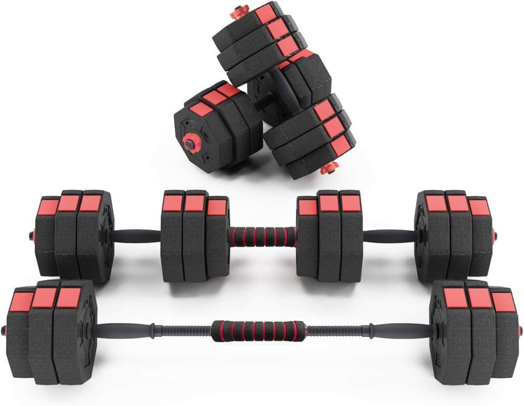 DlandHome Adjustable Dumbbells Set 55lbs Free Weights Set Dumbbells Convitable to Barbell for Home Gym (22.5lbs for Each Dumbbell)