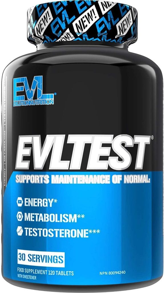 Evlution Nutrition EVLTEST Testosterone Booster for Men, Supports Healthy Testosterone Levels, Muscle Function, Performance and Recovery, 120 Tablets (30 Servings)