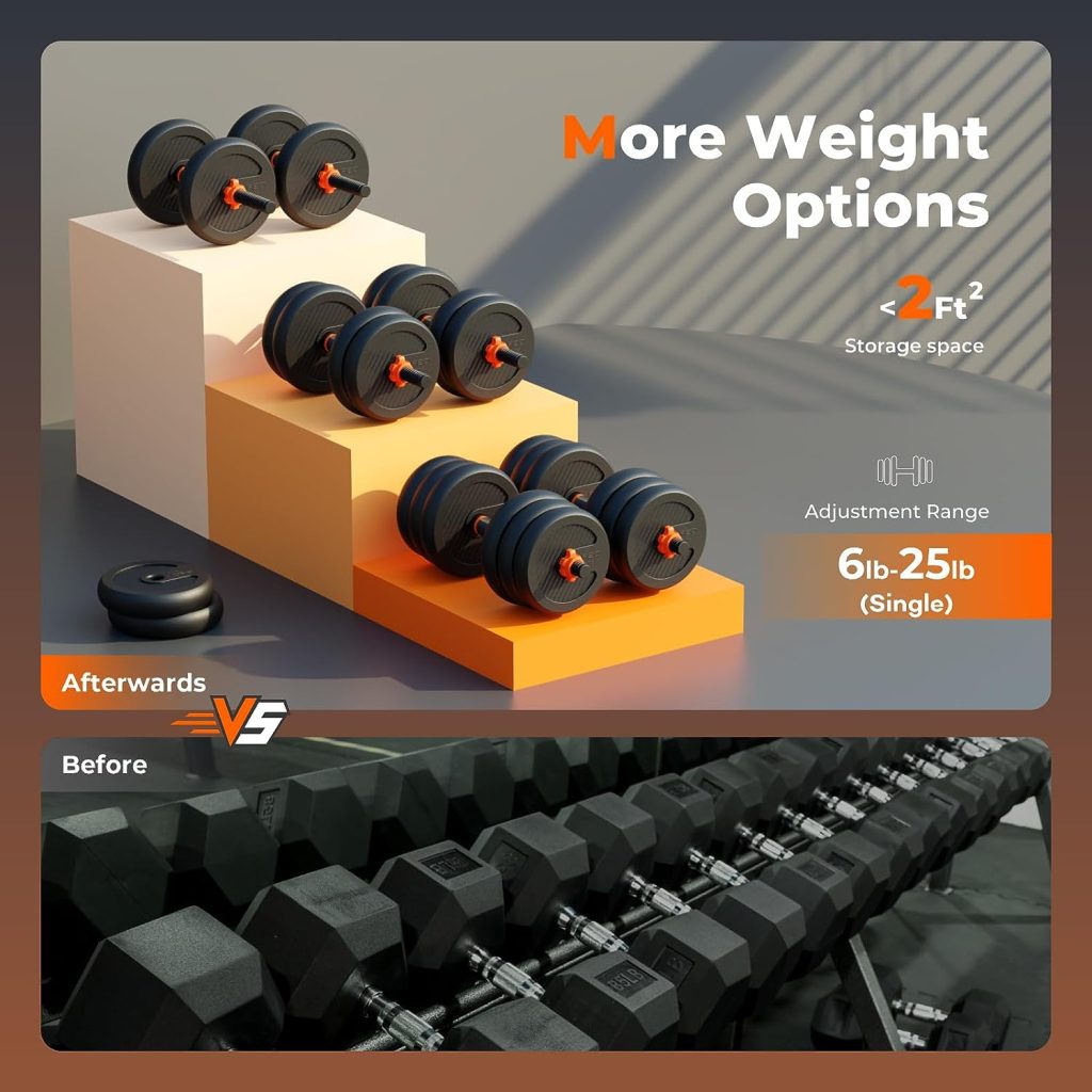 FEIERDUN Adjustable Dumbbells, 44lbs Free Weight Set with Connector, 4 in1 Dumbbells Set Used as Barbell, Kettlebells, Push up Stand, Fitness Exercises for Home Gym Suitable Men/Women