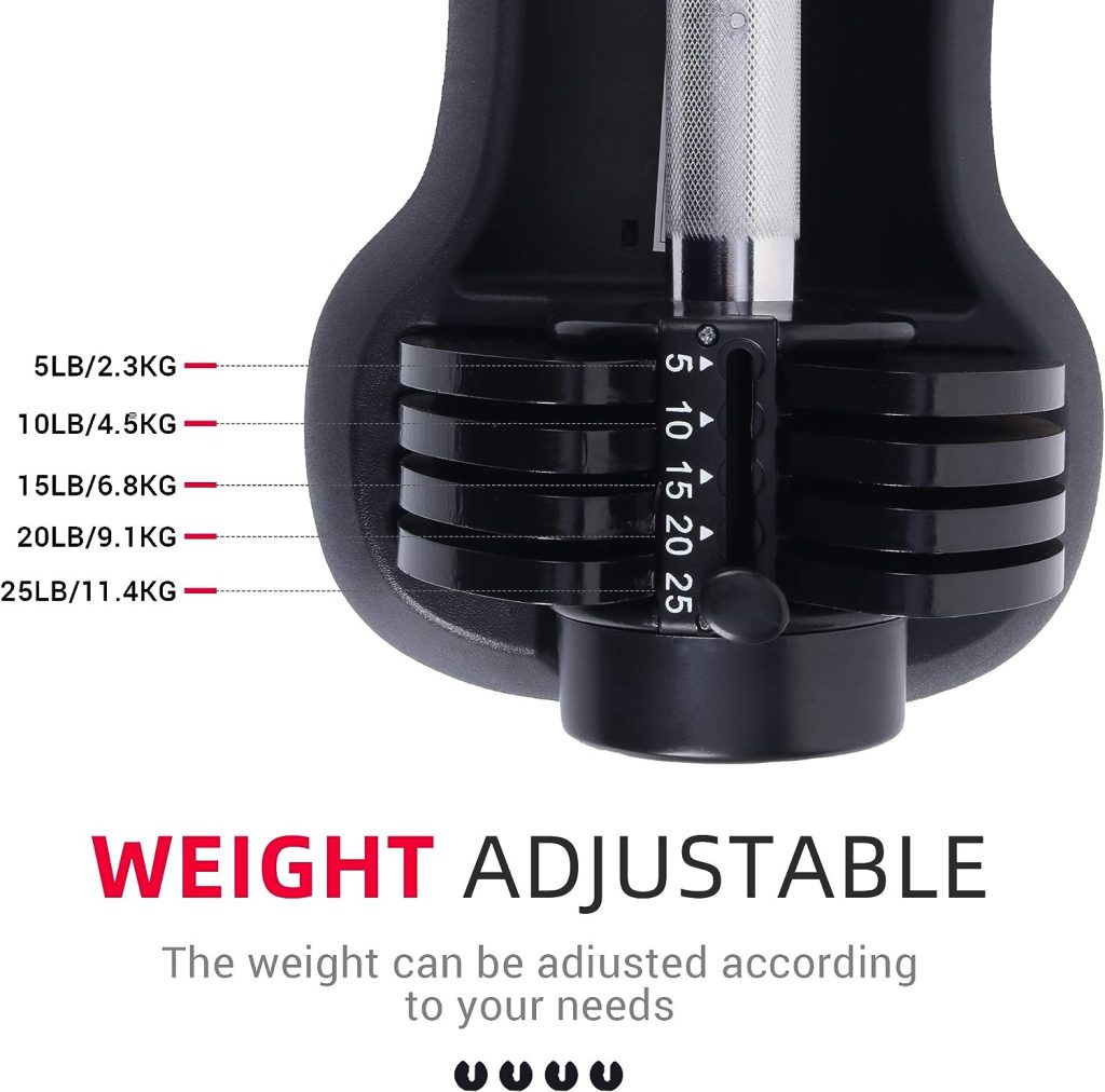 Funcode Adjustable Dumbbell, 5-25Lbs Weight Options, Anti-Slip Handle, All-Purpose, Home, Gym, Office