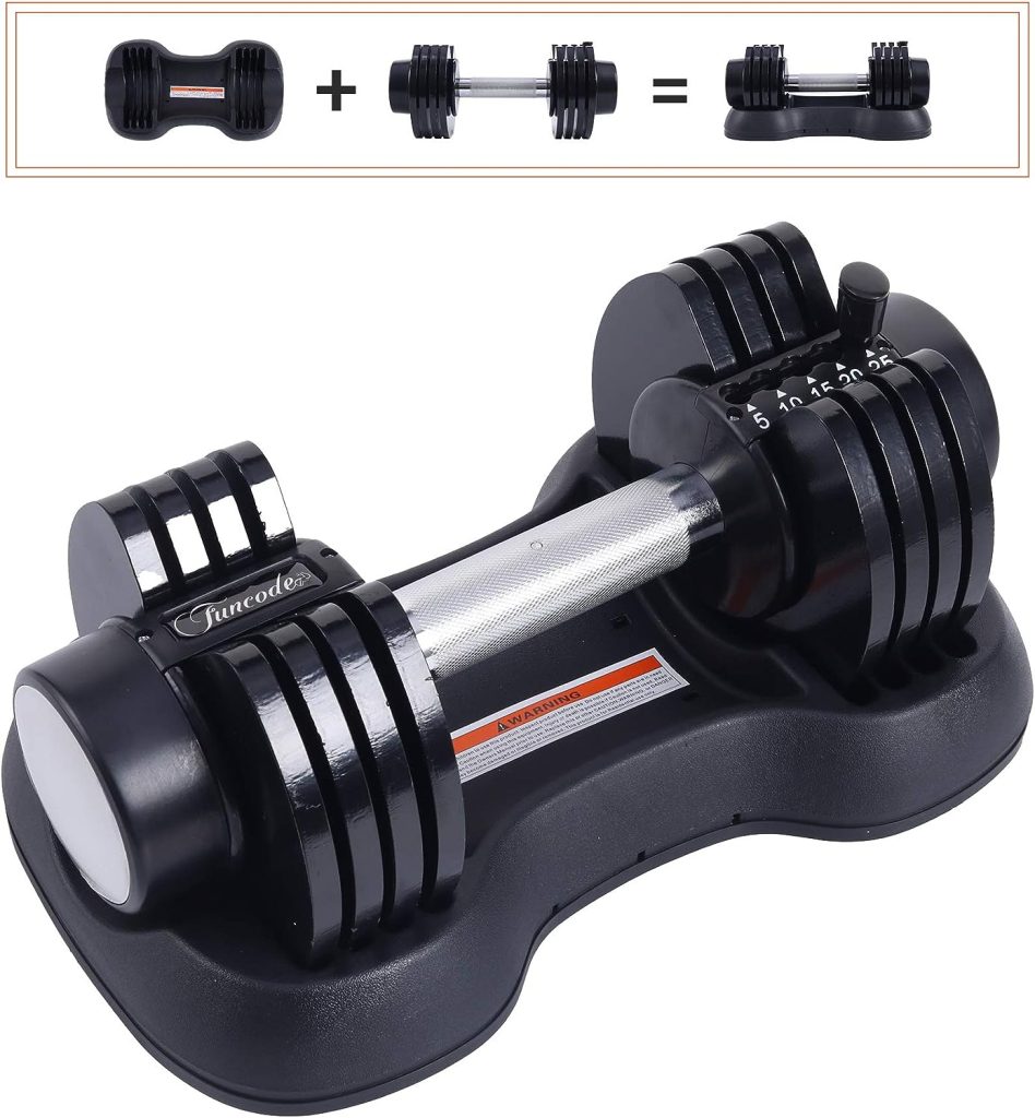 Funcode Adjustable Dumbbell, 5-25Lbs Weight Options, Anti-Slip Handle, All-Purpose, Home, Gym, Office