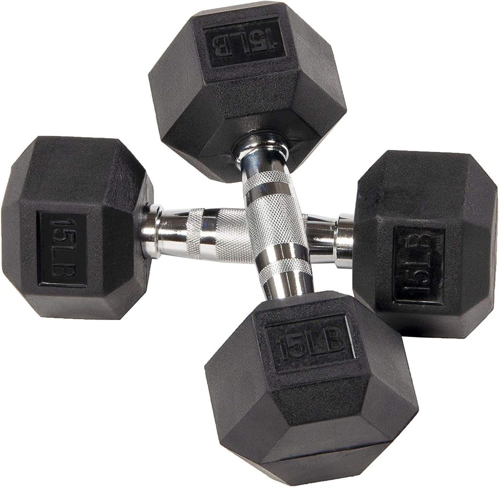 Fuxion Dumbbells 15 Lbs Rubber Encased Hex Pair | Hand Weights | All-Purpose, Home, Gym, Office, Exercise, Work (30LB Total), Black  Siliver