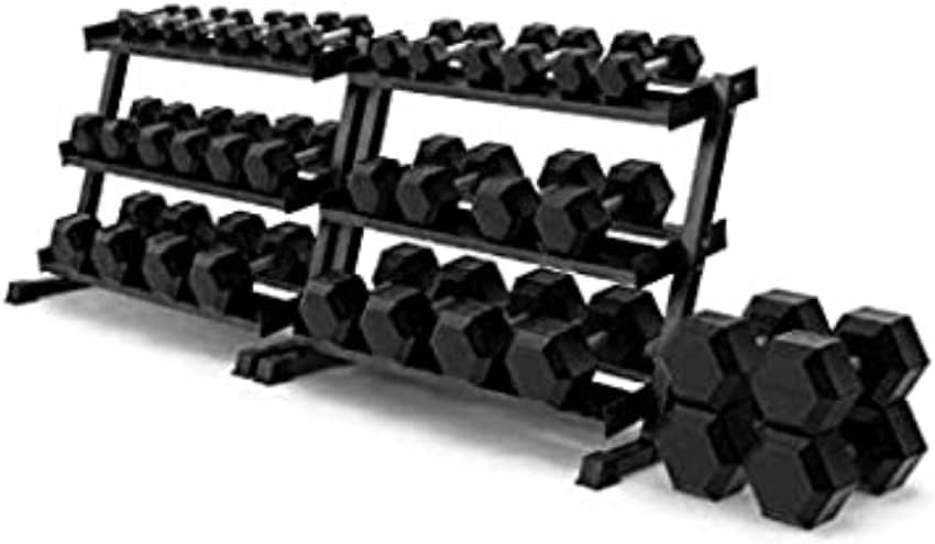 HAJEX Rubber Hex Dumbbell Stacks for Home Gym with 3/6/8 Tier Rack (3 to 100lbs Dumbbell Pairs)