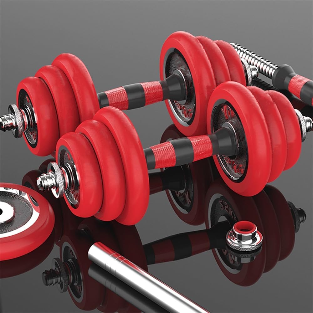 HAKENO Adjustable Weights Dumbbell Barbell Set Anti-Slip Metal Handle 3-in-1 Cast Iron Free Weights Dumbbells Set with Connecting Rod for HomeBody Workout Fitness