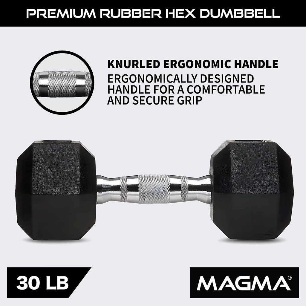 MAGMA Premium Cast Iron Rubber Hex Dumbbells in Singles or Set - Available from 3 LB - 50 LB
