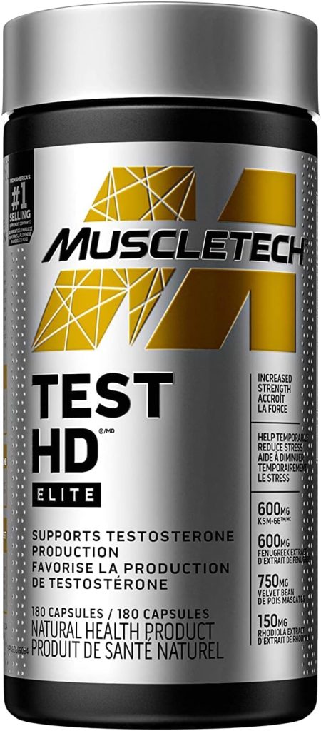 Muscletech Testosterone Booster for Men, MuscleTech Test HD Elite, Tribulus Terrestris for Men, Increased Strength  Test Booster for Men, Boron Supplement for Men, 180 Capsules (Pack of 1)