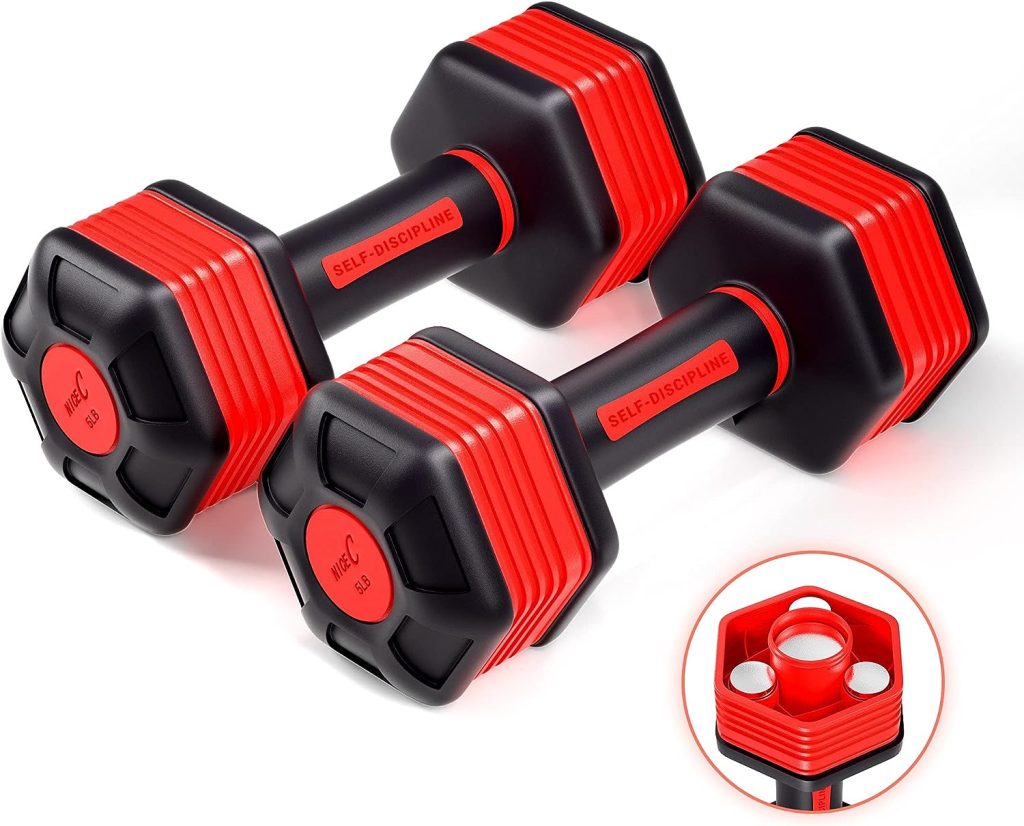 NiceC Adjustable Dumbbell, Hand Weights, 5-in-1 Weight Options, Non-Slip Neoprene Hand, All-Purpose, Home, Gym, Office