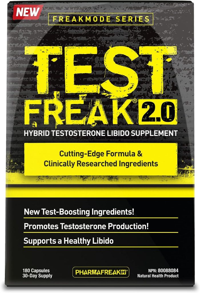 PHARMAFREAK TEST FREAK 2.0 - 180ct - Canada - New and Improved Version - Ultimate Test Booster - Shown to Improve Performance, Energy, Sleep, Strength and Boost Testosterone - 30 day Supply - Veggie Caps