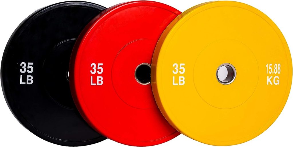 PRISP Olympic Rubber Bumper Plate - 25lb 35lb 45lb Weight Plate with 2-Inch Stainless Steel Insert