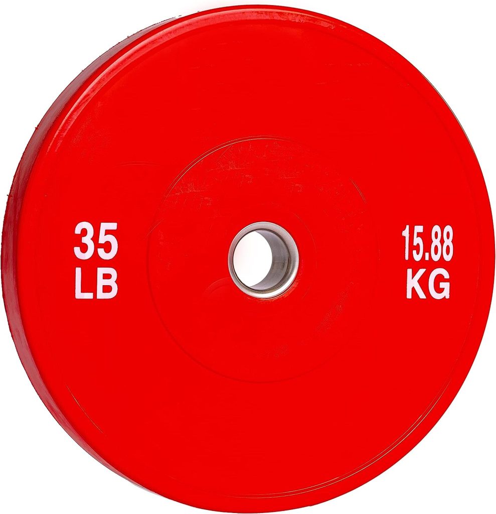 PRISP Olympic Rubber Bumper Plate - 25lb 35lb 45lb Weight Plate with 2-Inch Stainless Steel Insert