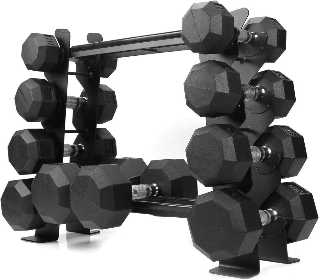 Rubber Dumbbell stand – Dumbbell Storage rack, Perfect For 5-30 lbs Set – 2 Tiers  2 Vertical Slots With Protective Inserts – Compact  Versatile Design, Max. Weight 400 lbs.