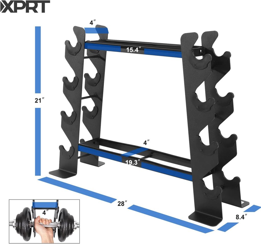 Rubber Dumbbell stand – Dumbbell Storage rack, Perfect For 5-30 lbs Set – 2 Tiers  2 Vertical Slots With Protective Inserts – Compact  Versatile Design, Max. Weight 400 lbs.