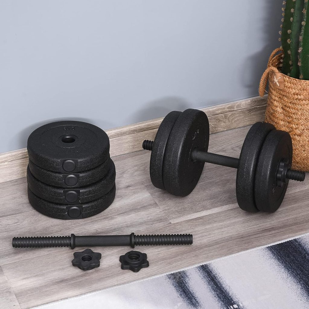 Soozier Adjustable 2 x 22lbs Weight Dumbbell Set for Weight Fitness Training Exercise Fitness Home Gym Equipment, Black (Pair)