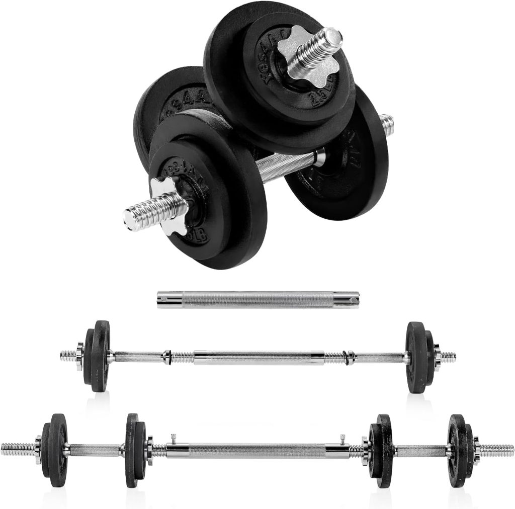 Yes4All Adjustable Cast Iron Dumbbell, Poids Et Haltere, Weights for Home Gym 40/50/52.5/ to 60lbs with Alloy Steel Connector Option for Strength Training, Full Body Workout, Muscle Building Men Women