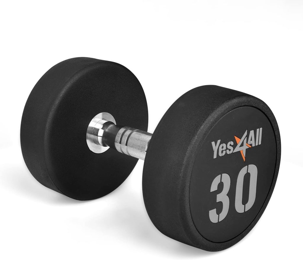 Yes4All Premium Urethane Dumbbell with Anti-Slip Knurled Handle 5-50LBS for Strength Training, Full Body Workout, and Muscle Building