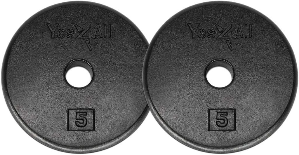 Yes4All Standard 1-inch Cast Iron Weight Plates 5, 7.5, 10, 15, 20, 25 lbs (Single, Pair, Set of 4pcs)